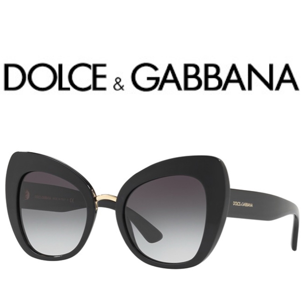 Dolce & Gabbana 4319F Black Butterfly Sunglasses Oversized Cat Eye Frames DG and